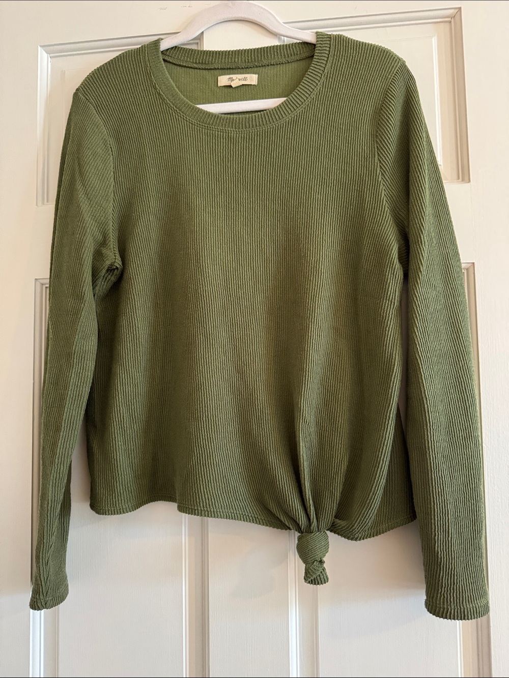 Madewell Olive Green Ribbed Long Sleeve Top Tie Detail